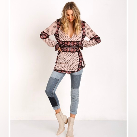 Free People Size Medium Changing Times Printed Tunic, Long Sleeve Boho Blouse - Picture 12 of 13